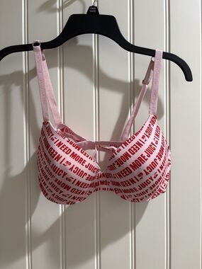 Juicy Couture, Pink Red Cherries Push-Up Bra Underwire Support, Sz 38C